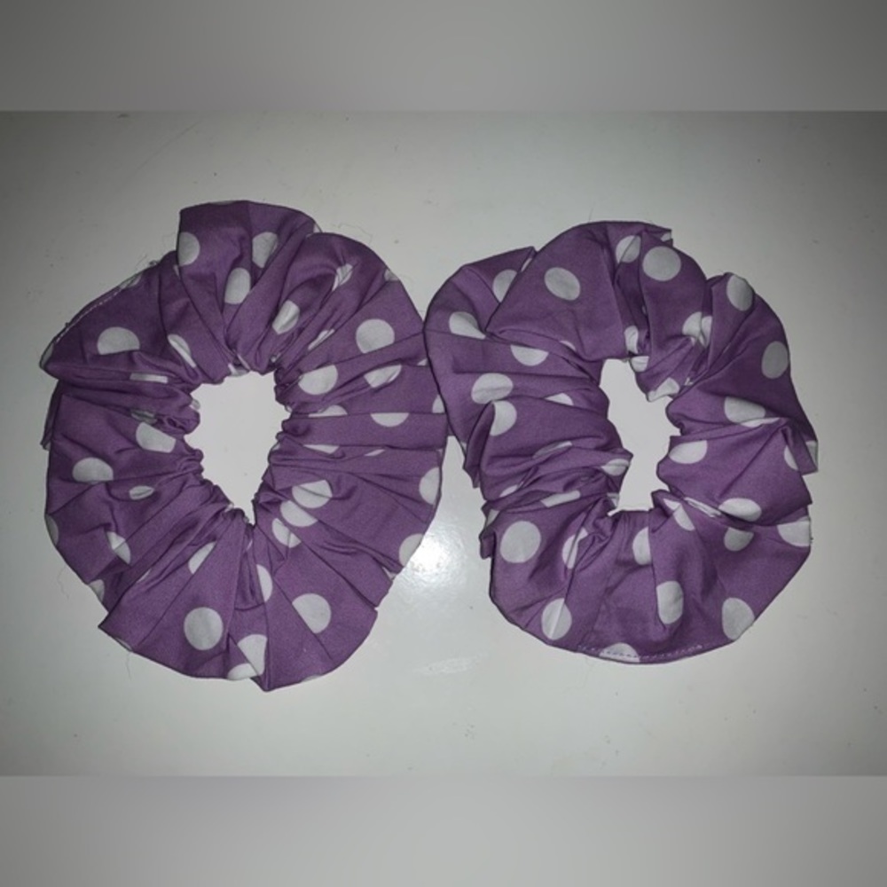 Lemlem purple and white polka‎ dot scrunchies